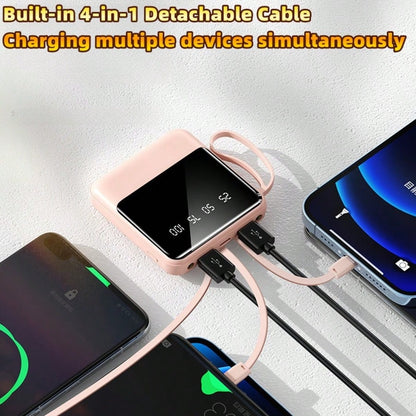 LADAPU 10000mAh Mini Cute Pocket Size 5W Fast Charging Portable Power Bank, Small Size Large Capacity High Appearance, Built-In 4-In1- Detachable Cables, High-Speed Rechargeable Battery, USB-C & Micro