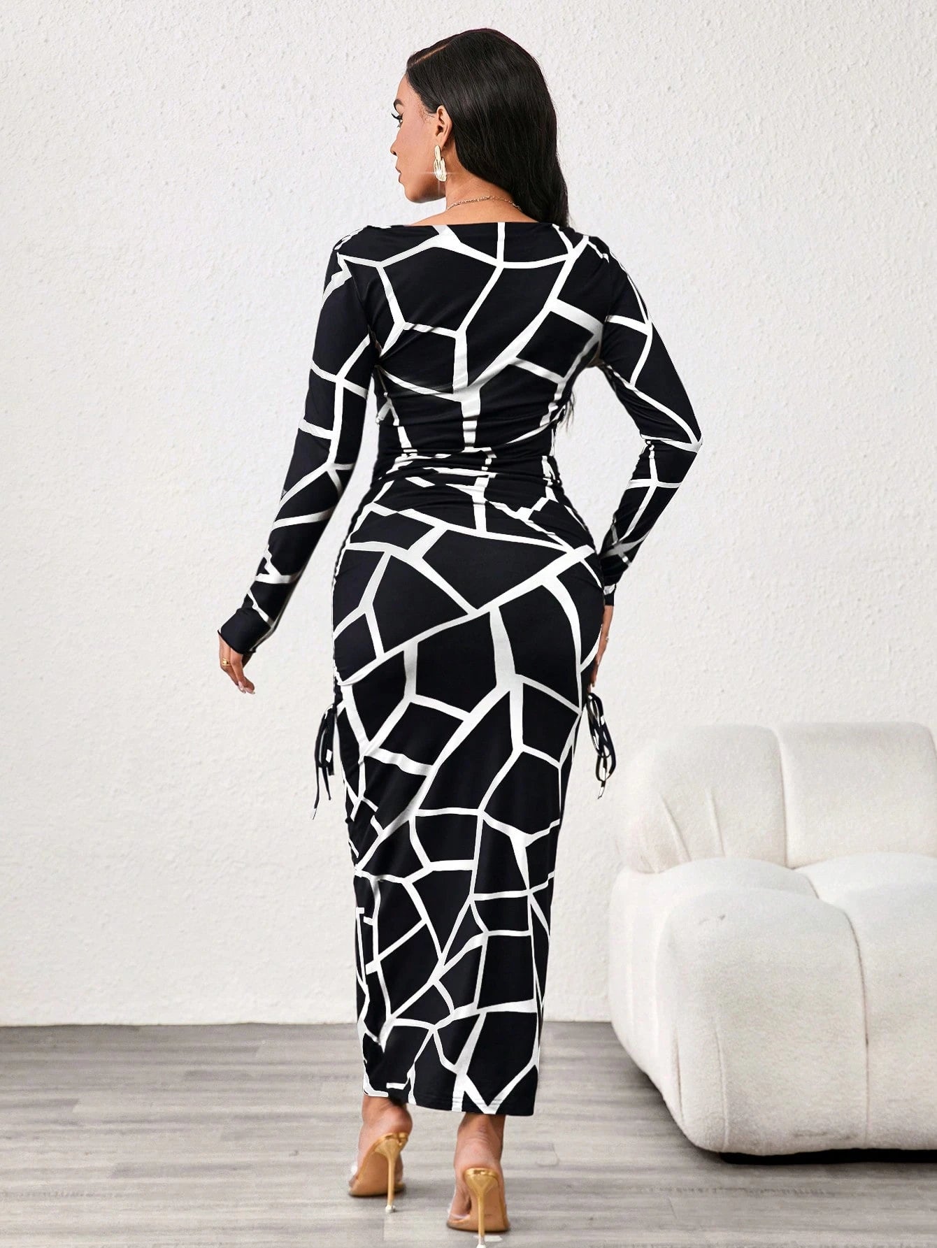 Lady Leopard Print Slim Fit Long Sleeve Boat Collar Women's Dress Elegant And Exquisite Women's Dress