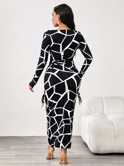 Lady Leopard Print Slim Fit Long Sleeve Boat Collar Women's Dress Elegant And Exquisite Women's Dress