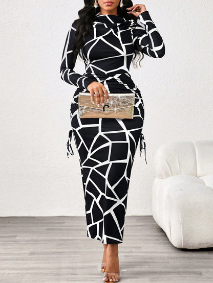 Lady Leopard Print Slim Fit Long Sleeve Boat Collar Women's Dress Elegant And Exquisite Women's Dress