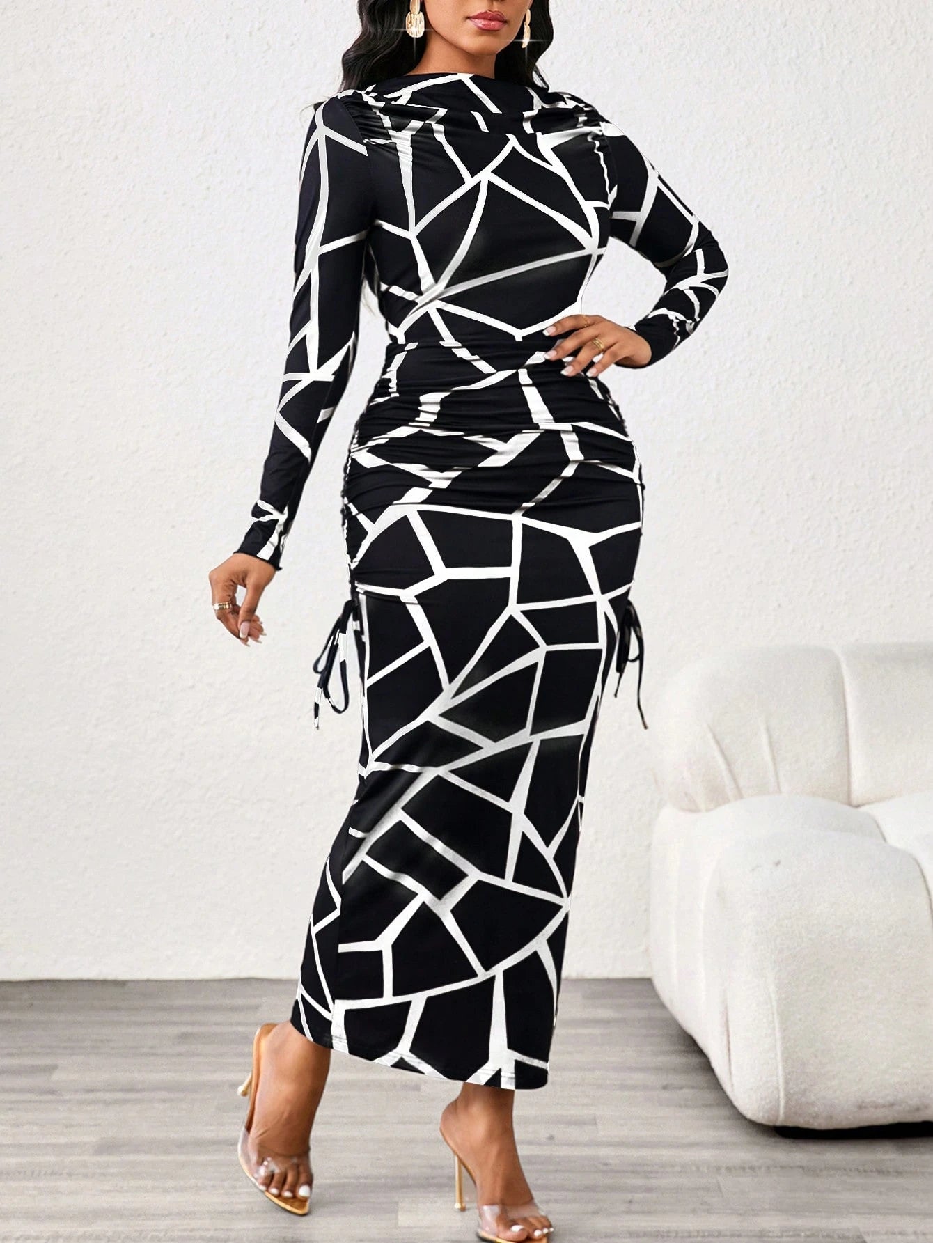 Lady Leopard Print Slim Fit Long Sleeve Boat Collar Women's Dress Elegant And Exquisite Women's Dress