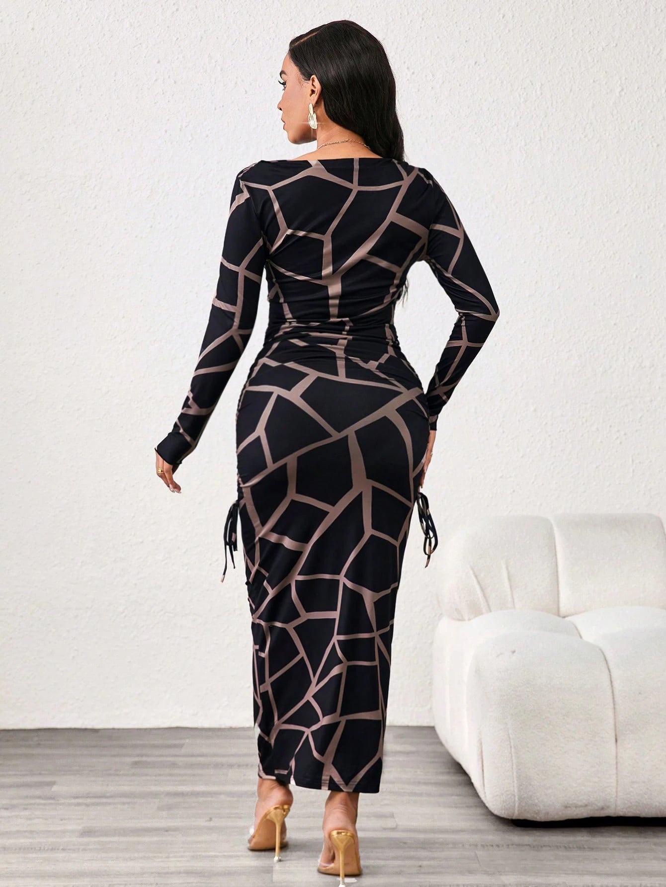 Lady Leopard Print Slim Fit Long Sleeve Boat Collar Women's Dress Elegant And Exquisite Women's Dress