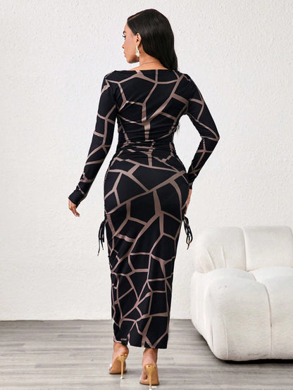 Lady Leopard Print Slim Fit Long Sleeve Boat Collar Women's Dress Elegant And Exquisite Women's Dress