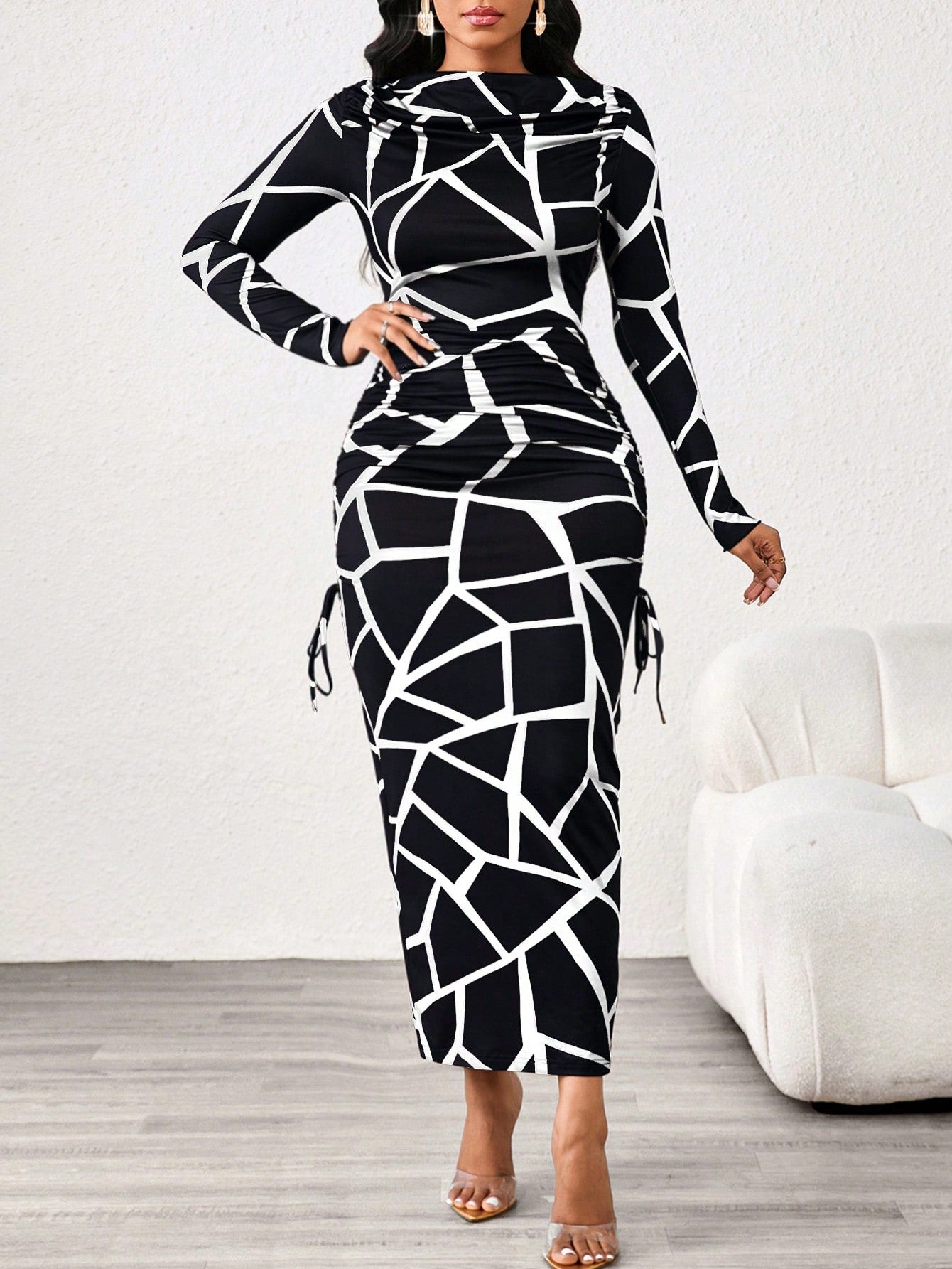 Lady Leopard Print Slim Fit Long Sleeve Boat Collar Women's Dress Elegant And Exquisite Women's Dress