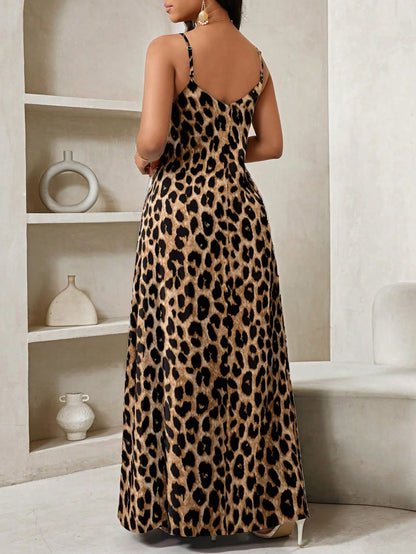 Lady Rainbow Leopard Women's Maxi Dress Summer Casual Sexy Vacation Boho Backless Loose Baggy Strapless Cami Top BirthdayEvent Holiday Tropical Beach