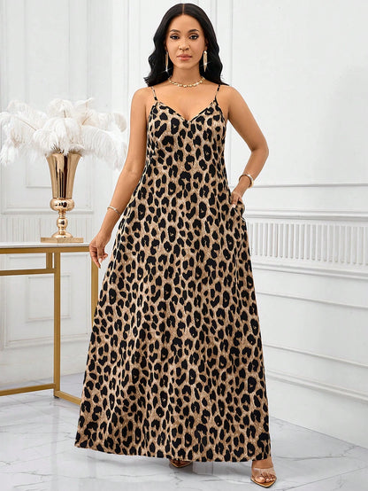 Lady Rainbow Leopard Women's Maxi Dress Summer Casual Sexy Vacation Boho Backless Loose Baggy Strapless Cami Top BirthdayEvent Holiday Tropical Beach
