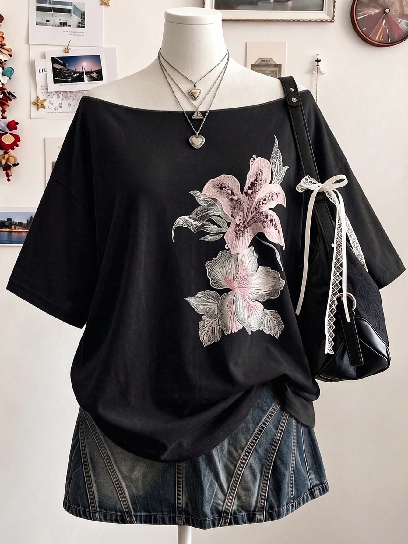 Lalippa Plus Size Vacation Fashion Floral Print Short Sleeve Streetwear T-Shirt