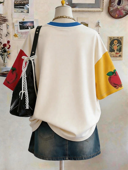 Lalippa Teacher's Day Pattern Digital Print Fashion Simple Women's Plus Size Long Round Neck Drop Shoulder T-Shirt Friend's Gift