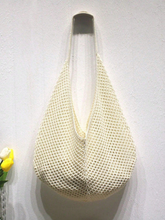 Large Capacity Crochet Shoulder Tote Bag, Lightweight Multifunctional Knitted Handbag, Suitable For Travel, Beach, Vacation And Daily Use