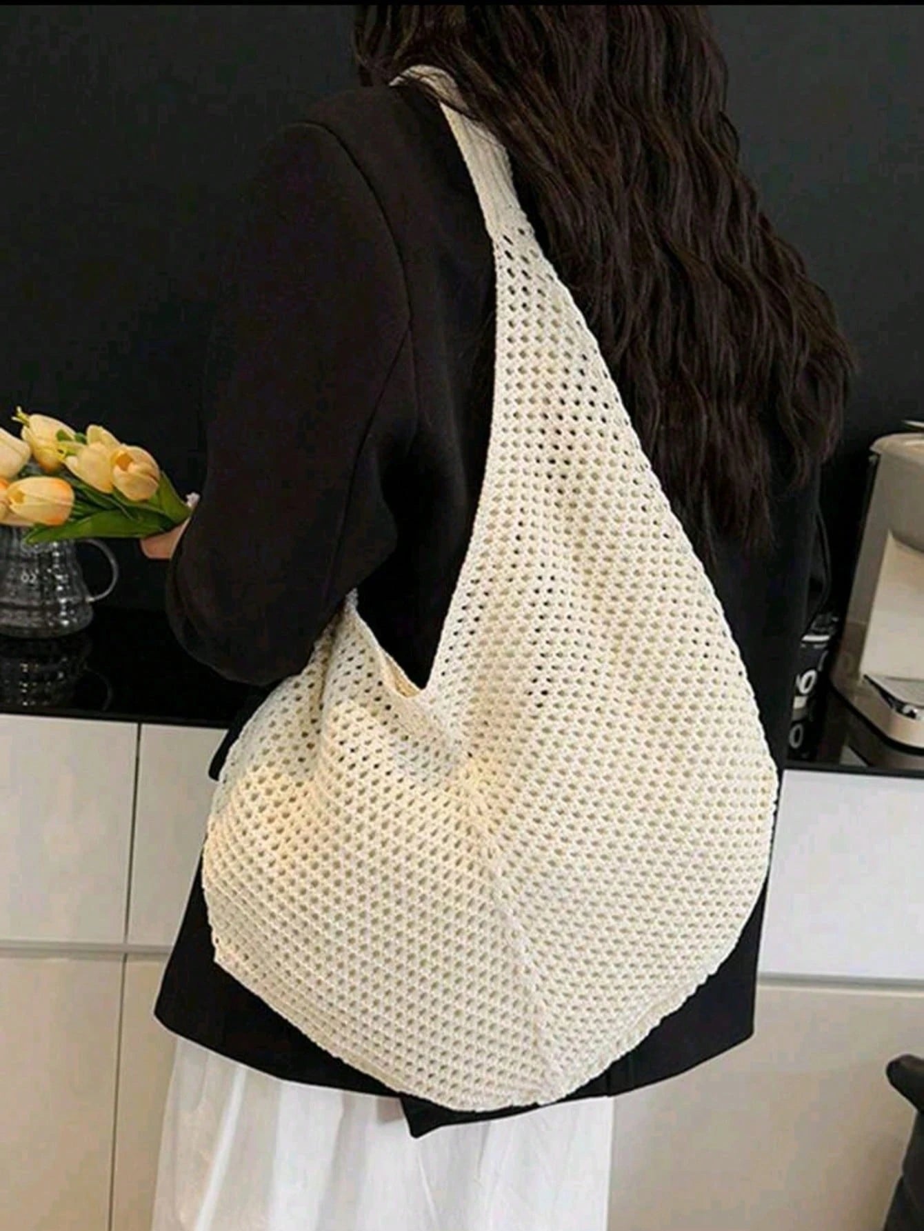 Large Capacity Crochet Shoulder Tote Bag, Lightweight Multifunctional Knitted Handbag, Suitable For Travel, Beach, Vacation And Daily Use