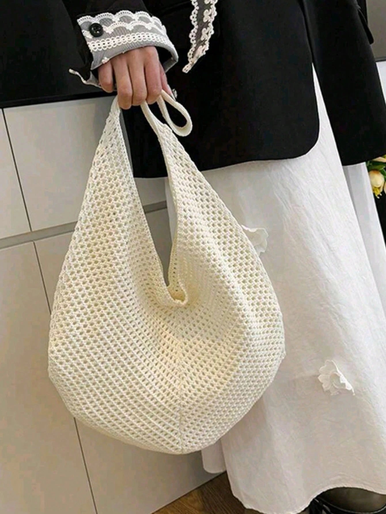 Large Capacity Crochet Shoulder Tote Bag, Lightweight Multifunctional Knitted Handbag, Suitable For Travel, Beach, Vacation And Daily Use