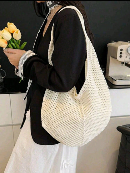 Large Capacity Crochet Shoulder Tote Bag, Lightweight Multifunctional Knitted Handbag, Suitable For Travel, Beach, Vacation And Daily Use