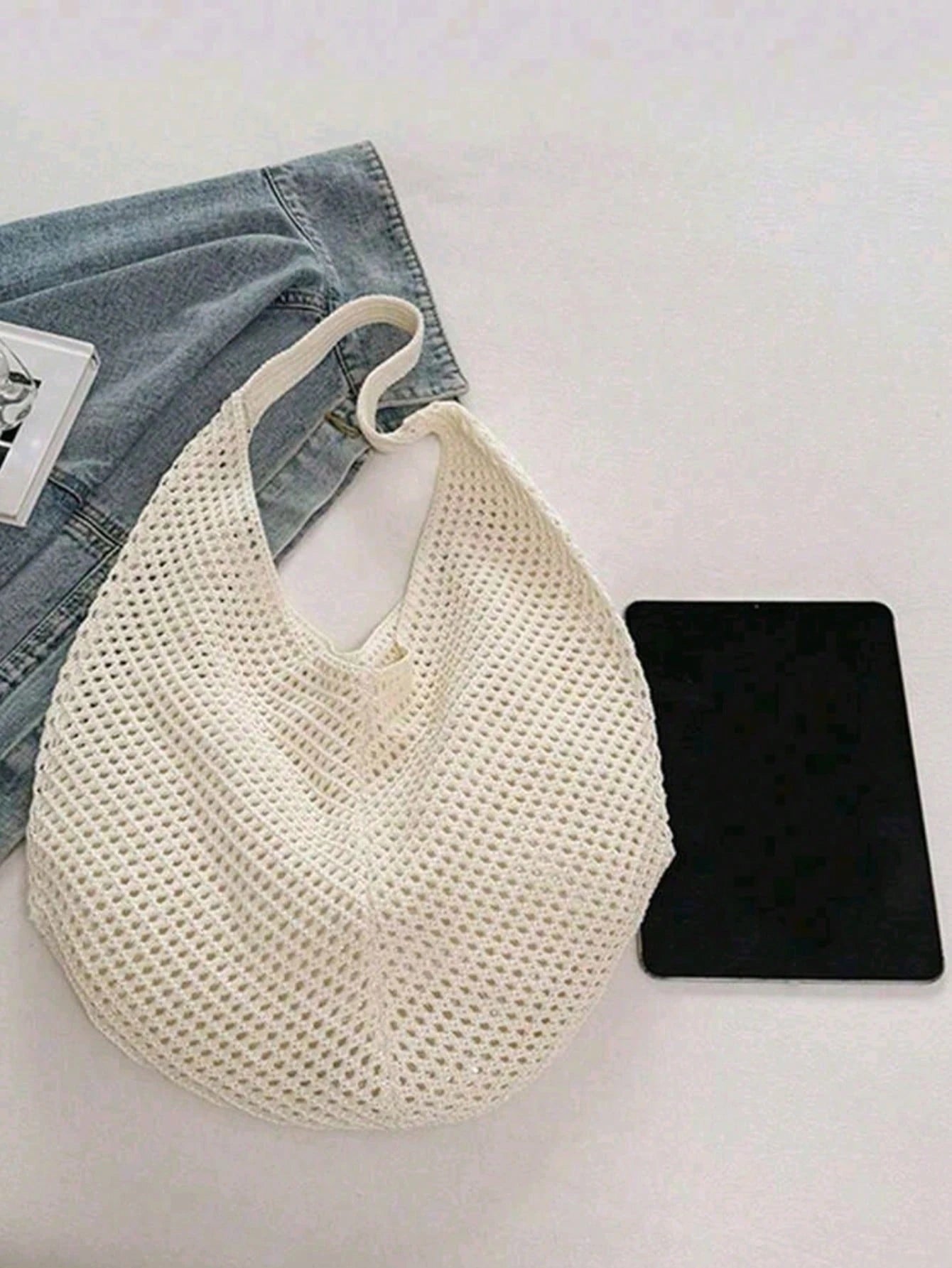 Large Capacity Crochet Shoulder Tote Bag, Lightweight Multifunctional Knitted Handbag, Suitable For Travel, Beach, Vacation And Daily Use