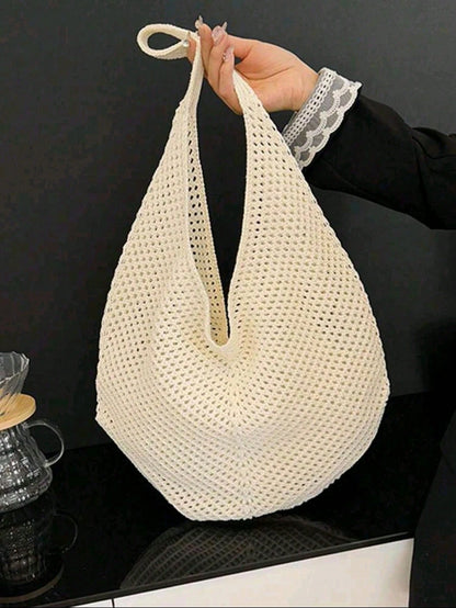 Large Capacity Crochet Shoulder Tote Bag, Lightweight Multifunctional Knitted Handbag, Suitable For Travel, Beach, Vacation And Daily Use