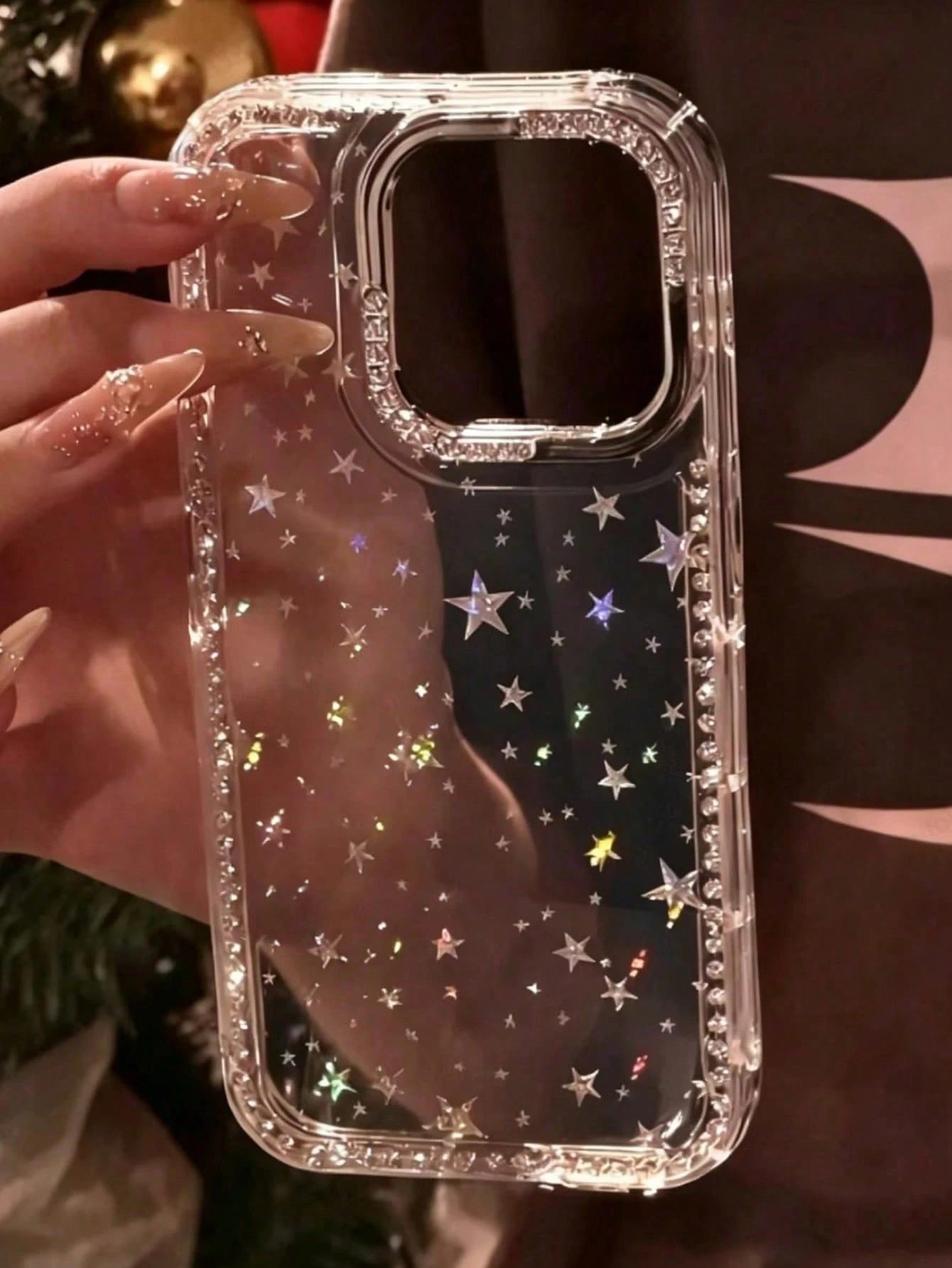 Large Hole Rivet Frame Phone Case, Full Screen Laser Starry Sky Transparent Phone Case, Suitable For IPhone 11/12/13/14/15/16/16 Pro Max Transparent Hard Protective Cover, With Premium Hand Feel, Suit