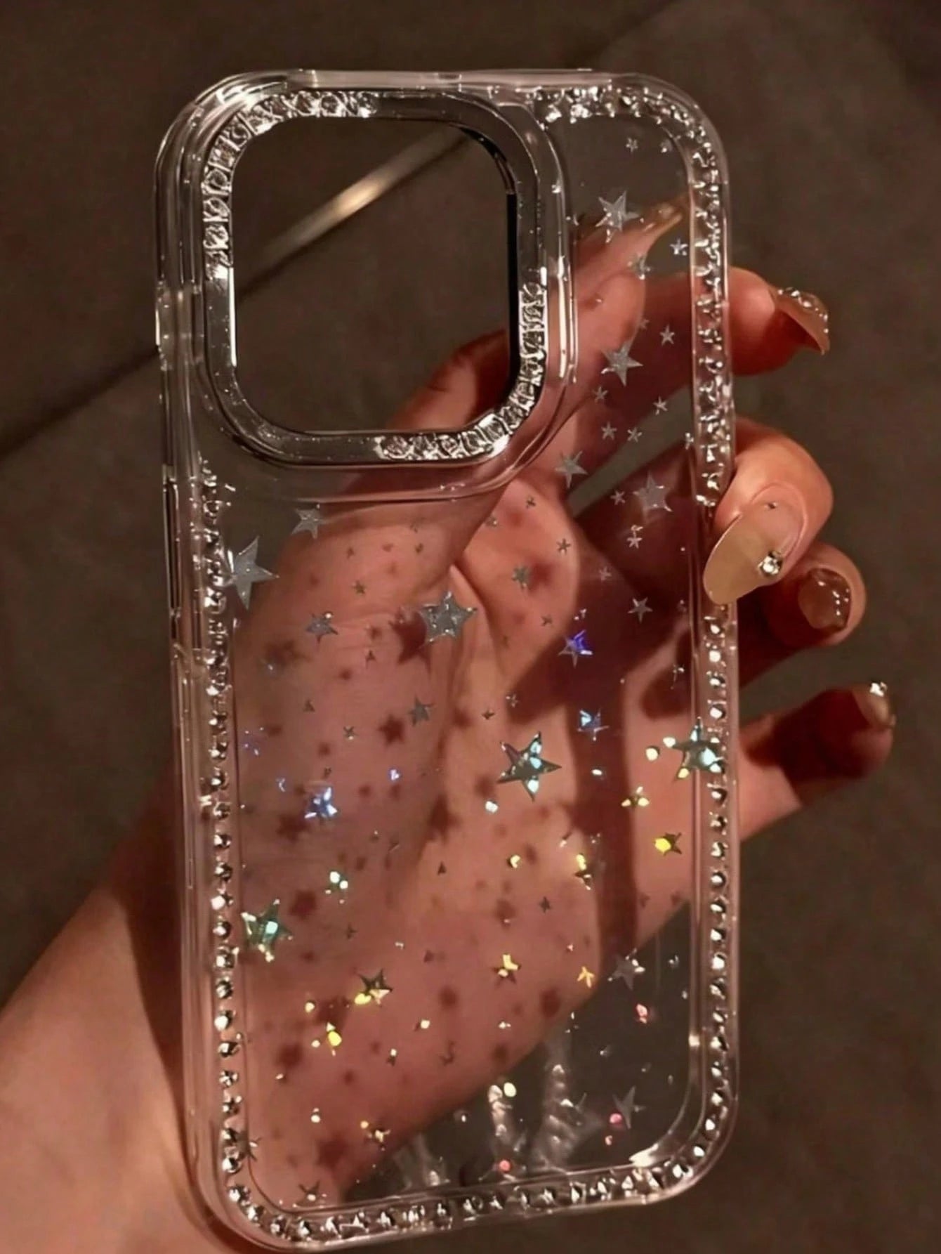 Large Hole Rivet Frame Phone Case, Full Screen Laser Starry Sky Transparent Phone Case, Suitable For IPhone 11/12/13/14/15/16/16 Pro Max Transparent Hard Protective Cover, With Premium Hand Feel, Suit