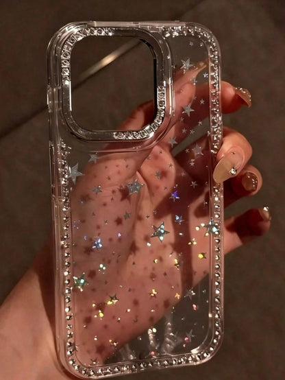 Large Hole Rivet Frame Phone Case, Full Screen Laser Starry Sky Transparent Phone Case, Suitable For IPhone 11/12/13/14/15/16/16 Pro Max Transparent Hard Protective Cover, With Premium Hand Feel, Suit