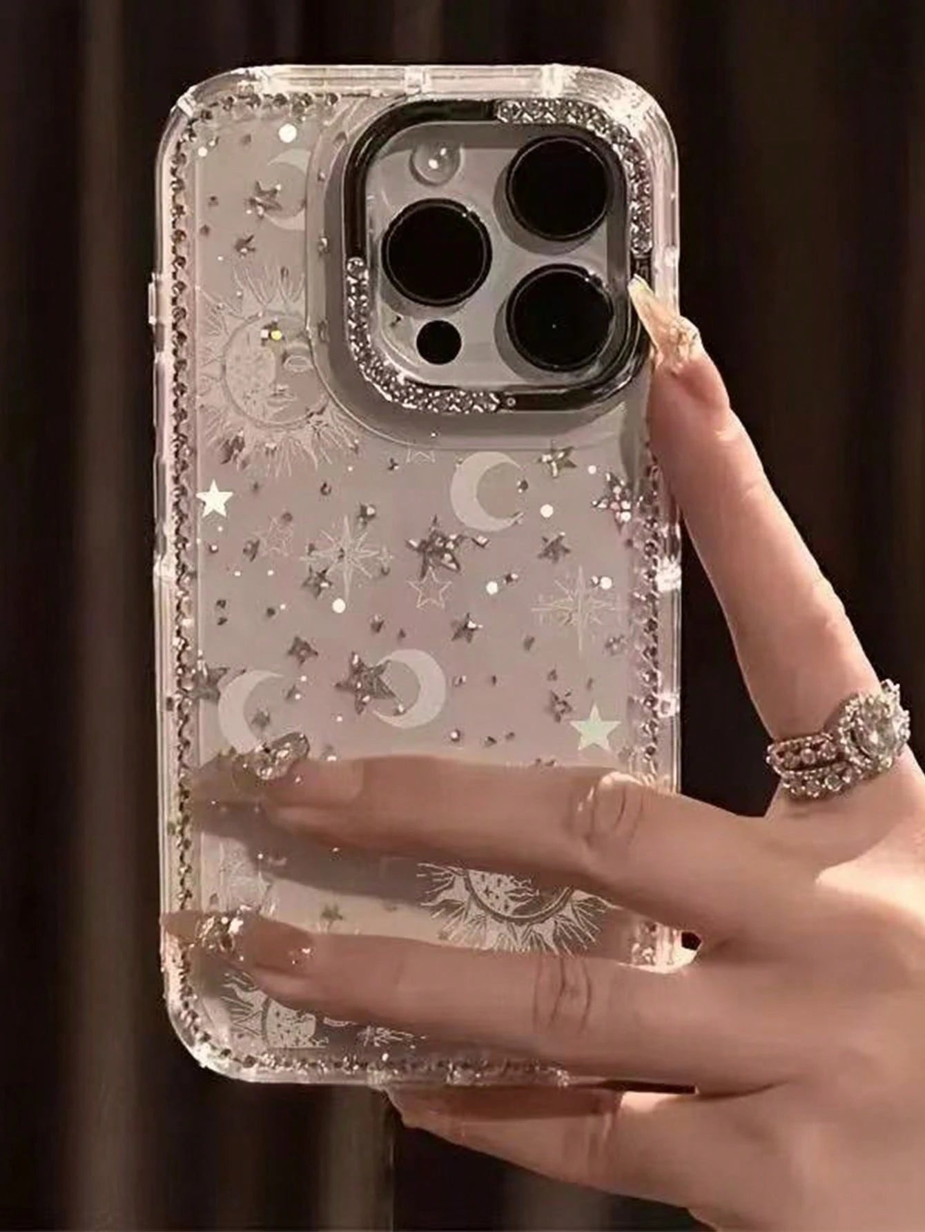 Large Hole Rivet Frame Phone Case, Full Screen Laser Starry Sky Transparent Phone Case, Suitable For IPhone 11/12/13/14/15/16/16 Pro Max Transparent Hard Protective Cover, With Premium Hand Feel, Suit