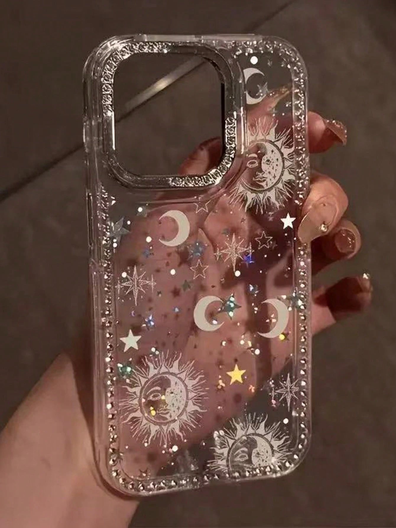 Large Hole Rivet Frame Phone Case, Full Screen Laser Starry Sky Transparent Phone Case, Suitable For IPhone 11/12/13/14/15/16/16 Pro Max Transparent Hard Protective Cover, With Premium Hand Feel, Suit