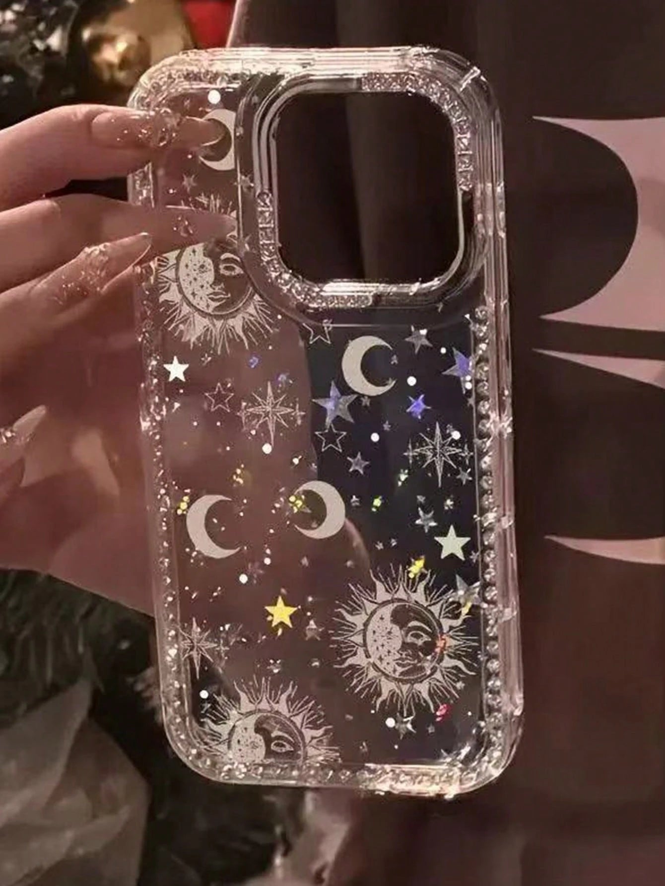 Large Hole Rivet Frame Phone Case, Full Screen Laser Starry Sky Transparent Phone Case, Suitable For IPhone 11/12/13/14/15/16/16 Pro Max Transparent Hard Protective Cover, With Premium Hand Feel, Suit