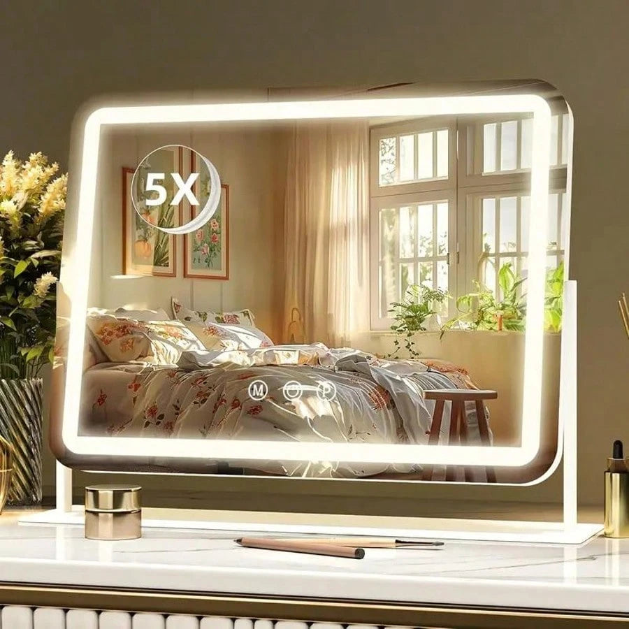 Large Makeup Mirror With Light Strip, 5X Magnifying Glass Illumination, Makeup Mirror Desktop, Smart Touch Desktop, Mirror Strip With 3-Color Adjustable Lighting, Suitable For Dressing Table And Makeu