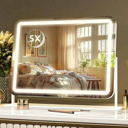 Large Makeup Mirror With Light Strip, 5X Magnifying Glass Illumination, Makeup Mirror Desktop, Smart Touch Desktop, Mirror Strip With 3-Color Adjustable Lighting, Suitable For Dressing Table And Makeu