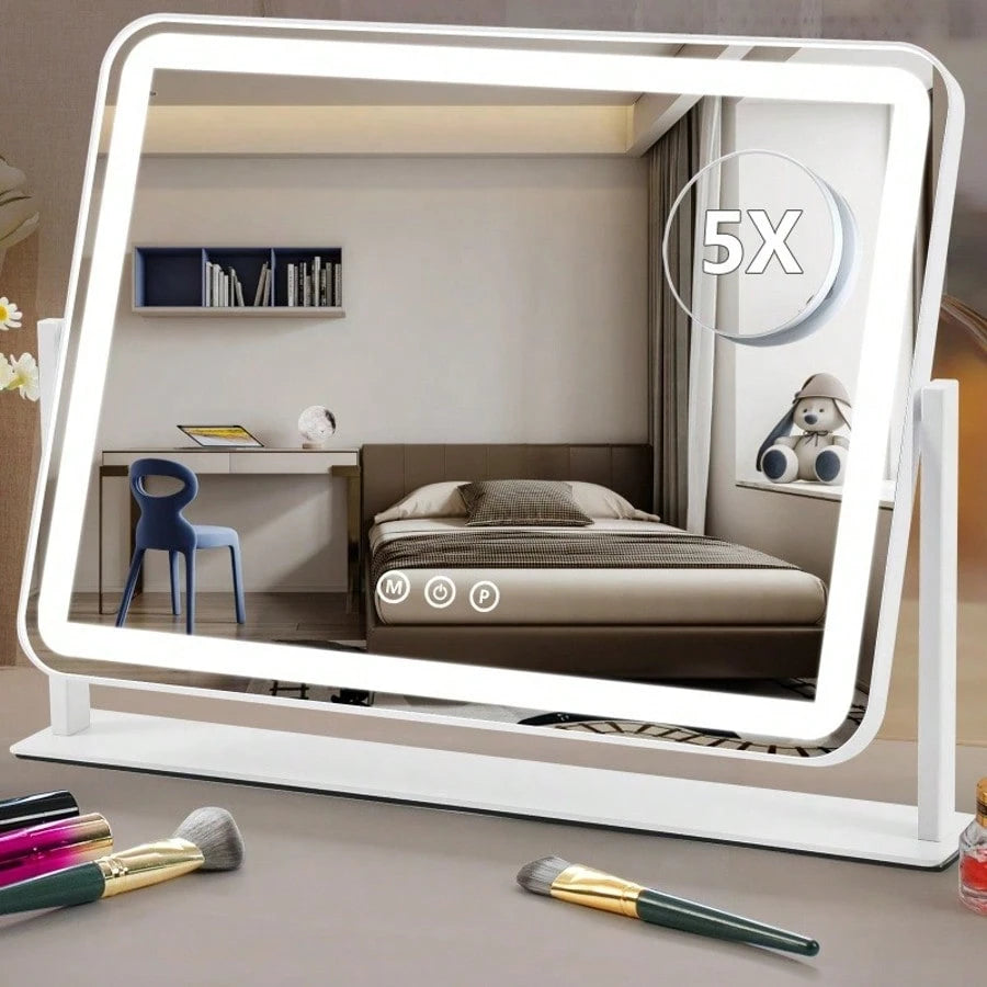 Large Makeup Mirror With Light Strip, 5X Magnifying Glass Illumination, Makeup Mirror Desktop, Smart Touch Desktop, Mirror Strip With 3-Color Adjustable Lighting, Suitable For Dressing Table And Makeu