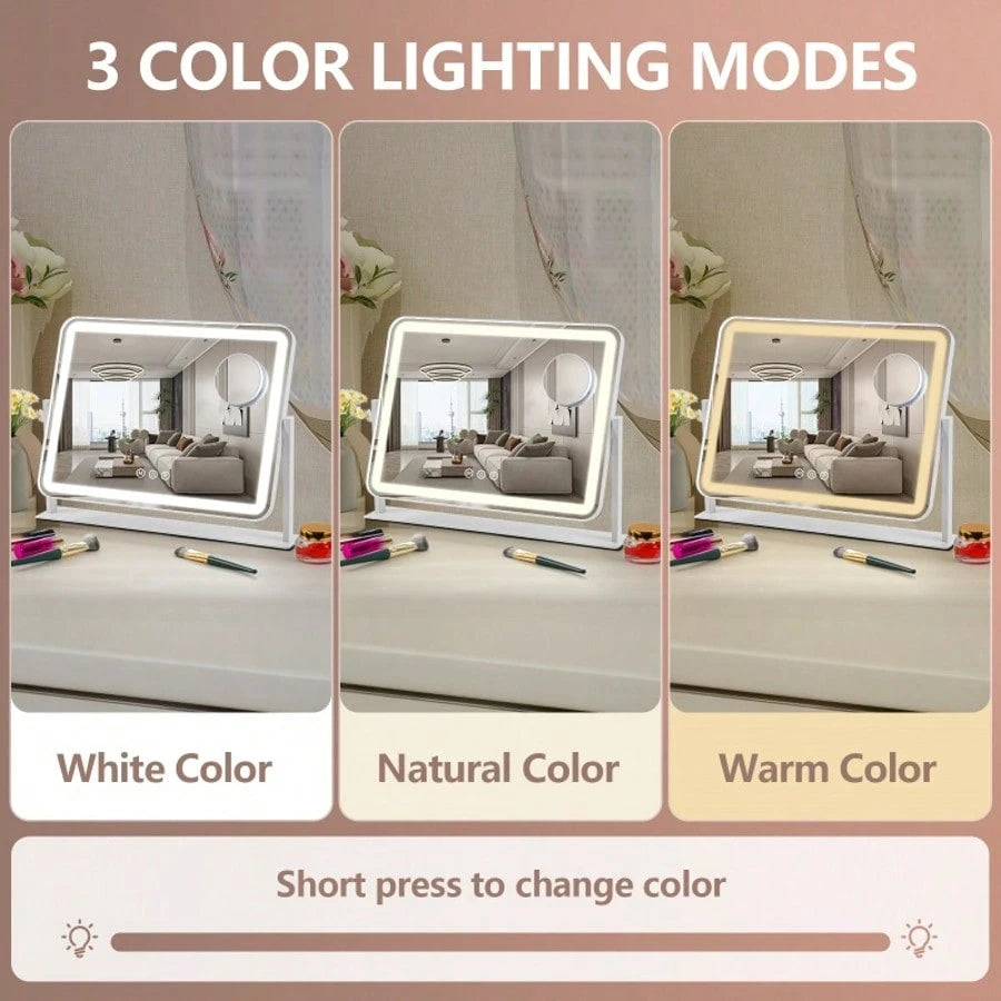 Large Makeup Mirror With Light Strip, 5X Magnifying Glass Illumination, Makeup Mirror Desktop, Smart Touch Desktop, Mirror Strip With 3-Color Adjustable Lighting, Suitable For Dressing Table And Makeu