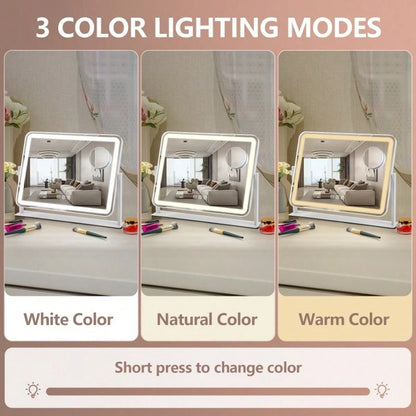 Large Makeup Mirror With Light Strip, 5X Magnifying Glass Illumination, Makeup Mirror Desktop, Smart Touch Desktop, Mirror Strip With 3-Color Adjustable Lighting, Suitable For Dressing Table And Makeu