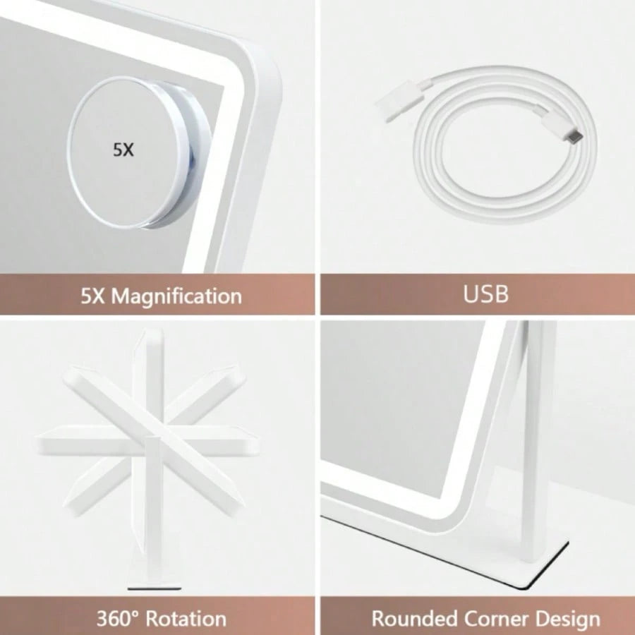 Large Makeup Mirror With Light Strip, 5X Magnifying Glass Illumination, Makeup Mirror Desktop, Smart Touch Desktop, Mirror Strip With 3-Color Adjustable Lighting, Suitable For Dressing Table And Makeu