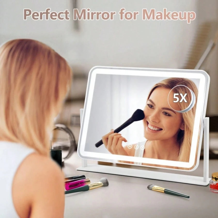 Large Makeup Mirror With Light Strip, 5X Magnifying Glass Illumination, Makeup Mirror Desktop, Smart Touch Desktop, Mirror Strip With 3-Color Adjustable Lighting, Suitable For Dressing Table And Makeu