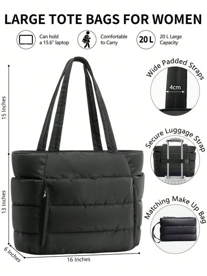 Large Puffer Tote Bag For Women, Laptop Work Bags For Women, Waterproof Purses And Bags Women, Back To School Travel Essential