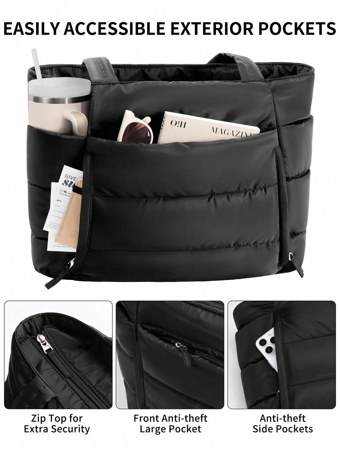 Large Puffer Tote Bag For Women, Laptop Work Bags For Women, Waterproof Purses And Bags Women, Back To School Travel Essential