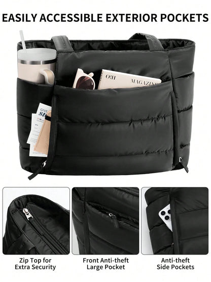 Large Puffer Tote Bag For Women, Laptop Work Bags For Women, Waterproof Purses And Bags Women, Back To School Travel Essential