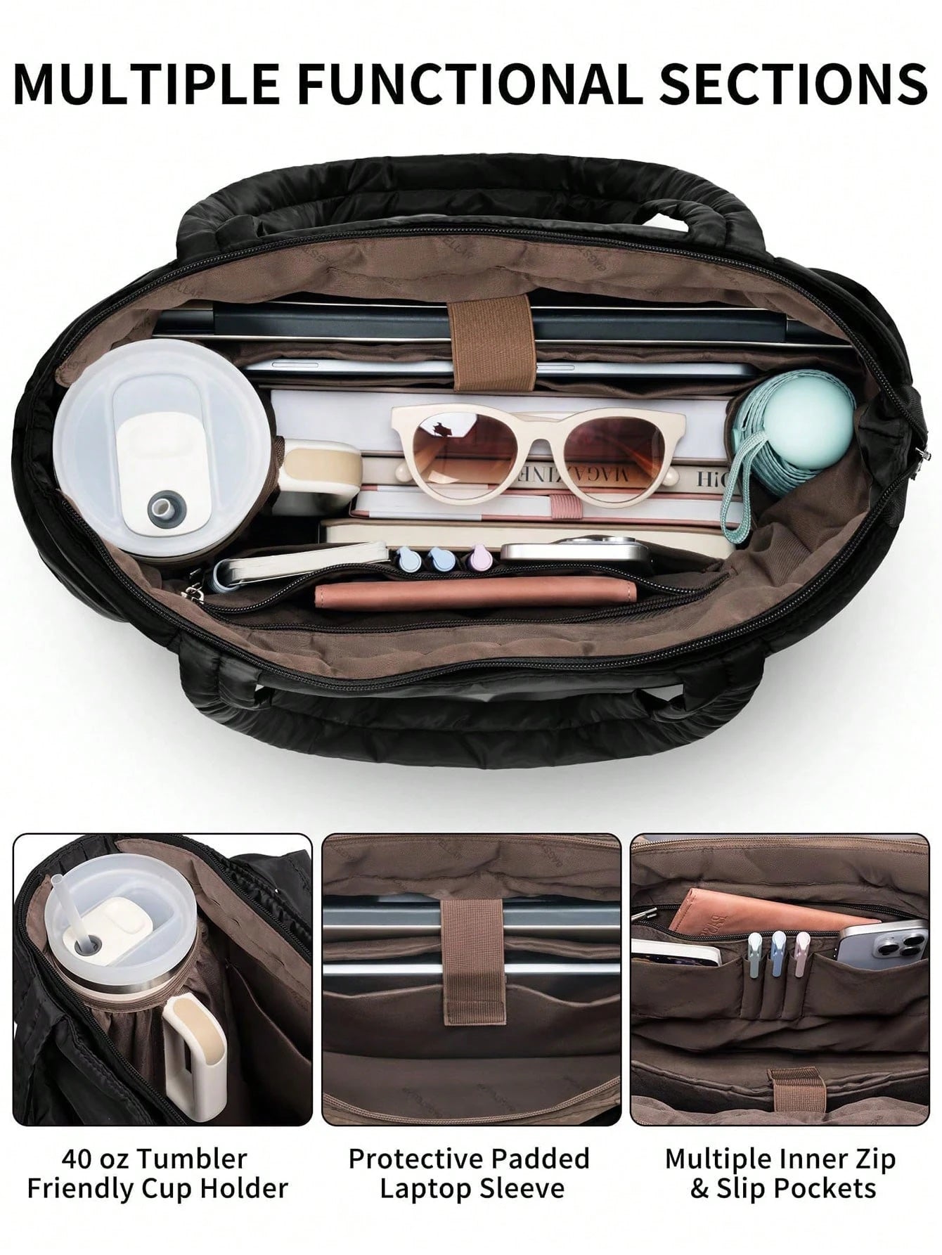 Large Puffer Tote Bag For Women, Laptop Work Bags For Women, Waterproof Purses And Bags Women, Back To School Travel Essential
