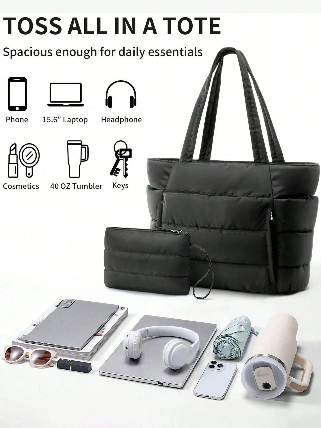 Large Puffer Tote Bag For Women, Laptop Work Bags For Women, Waterproof Purses And Bags Women, Back To School Travel Essential