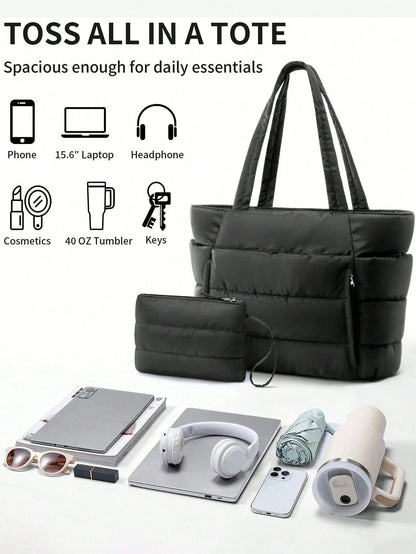 Large Puffer Tote Bag For Women, Laptop Work Bags For Women, Waterproof Purses And Bags Women, Back To School Travel Essential