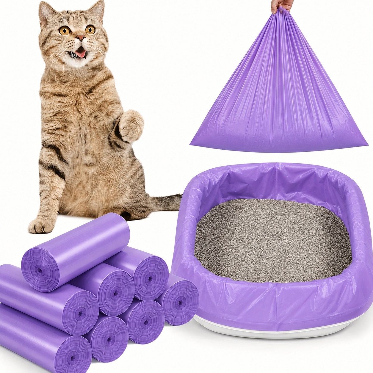 Large Thick Leak-Proof Cat Litter Bags, Suitable For Pet Waste Cleanup And Odor Control; Made Of Thick Absorbent Material With Drawstring Seal Design, Specifically Designed For Multi-Cat Households, E