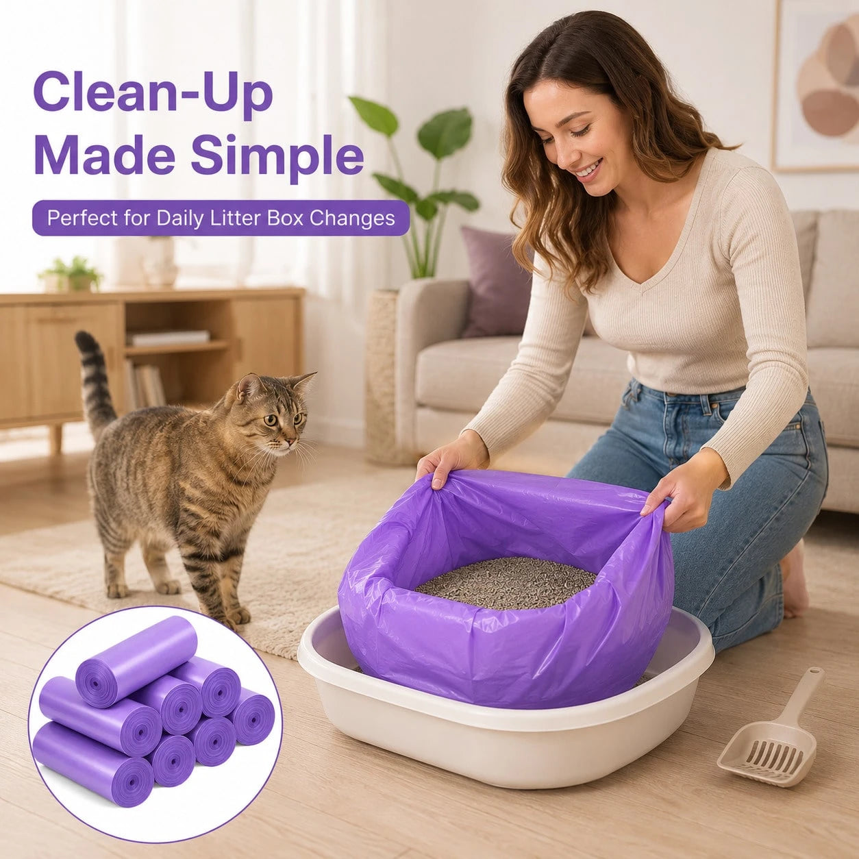 Large Thick Leak-Proof Cat Litter Bags, Suitable For Pet Waste Cleanup And Odor Control; Made Of Thick Absorbent Material With Drawstring Seal Design, Specifically Designed For Multi-Cat Households, E