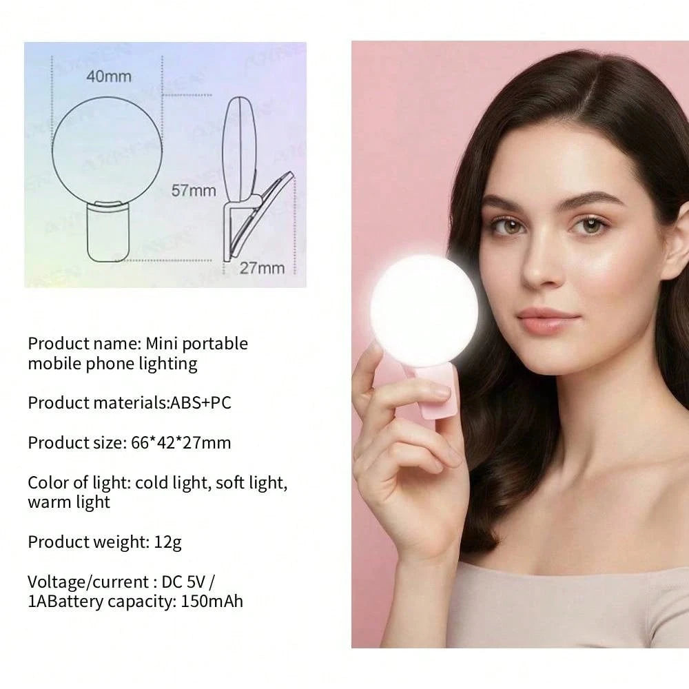 LED Selfie Light, Portable LED Light, Ring Light, Clip-On Fill Light, 3 Lighting Modes, Phone Selfie Light, Makeup Mirror Light, Suitable For Phones And Computers, For Makeup, Zoom Meetings, Live Stre