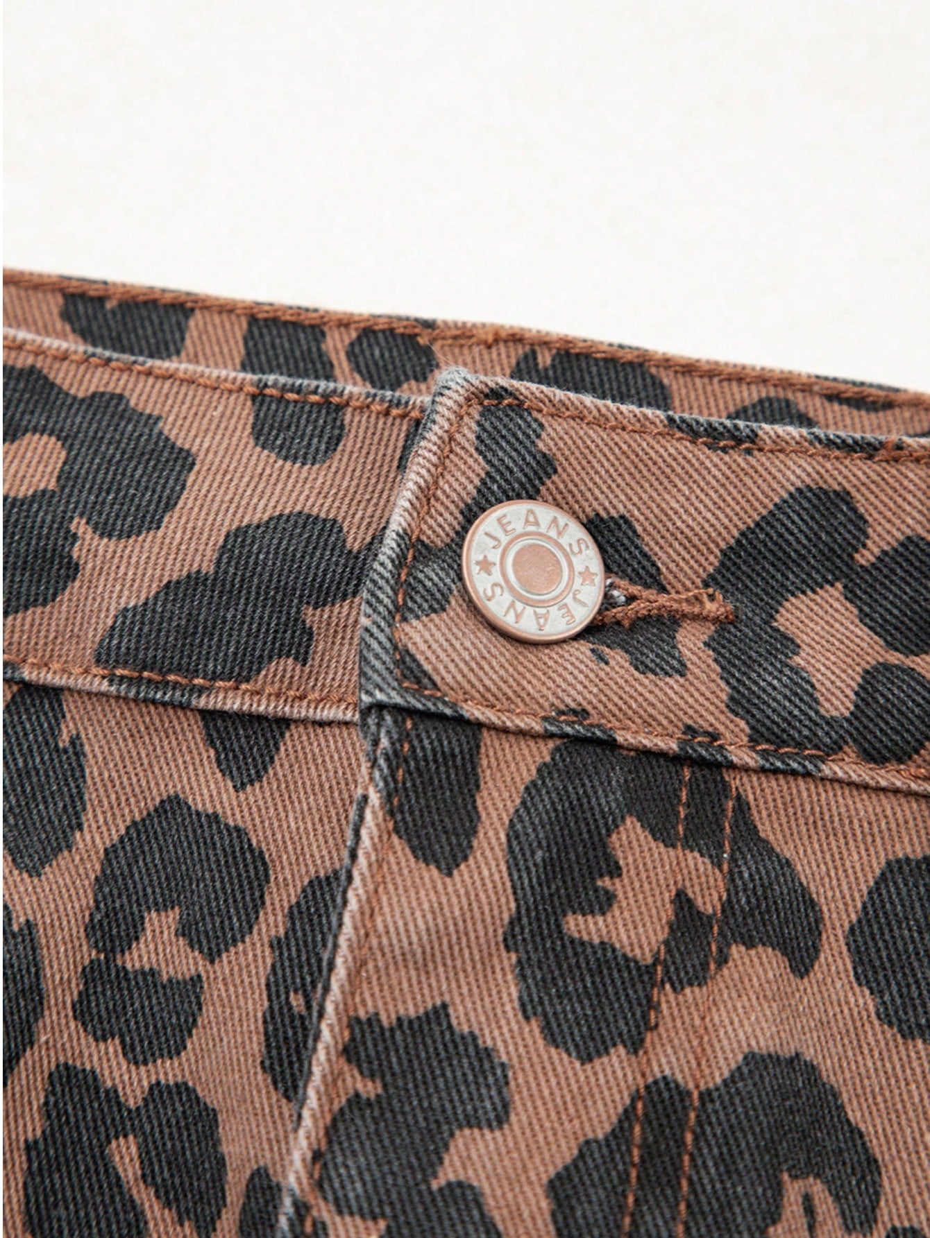 Leopard Print Frayed Side Slit Denim Midi Skirt
