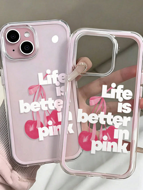 Letter Painted Hole Minimalist 2-In-1 Matte Pink Frame Anti-Drop Thickened Phone Protective Case Compatible With Ip 17 Ip 17pro Ip 17promax IP16/11/16pro/16plus/16promax/16e/15Promax/13/14/12/XS/XRip1