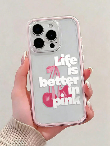 Letter Painted Hole Minimalist 2-In-1 Matte Pink Frame Anti-Drop Thickened Phone Protective Case Compatible With Ip 17 Ip 17pro Ip 17promax IP16/11/16pro/16plus/16promax/16e/15Promax/13/14/12/XS/XRip1