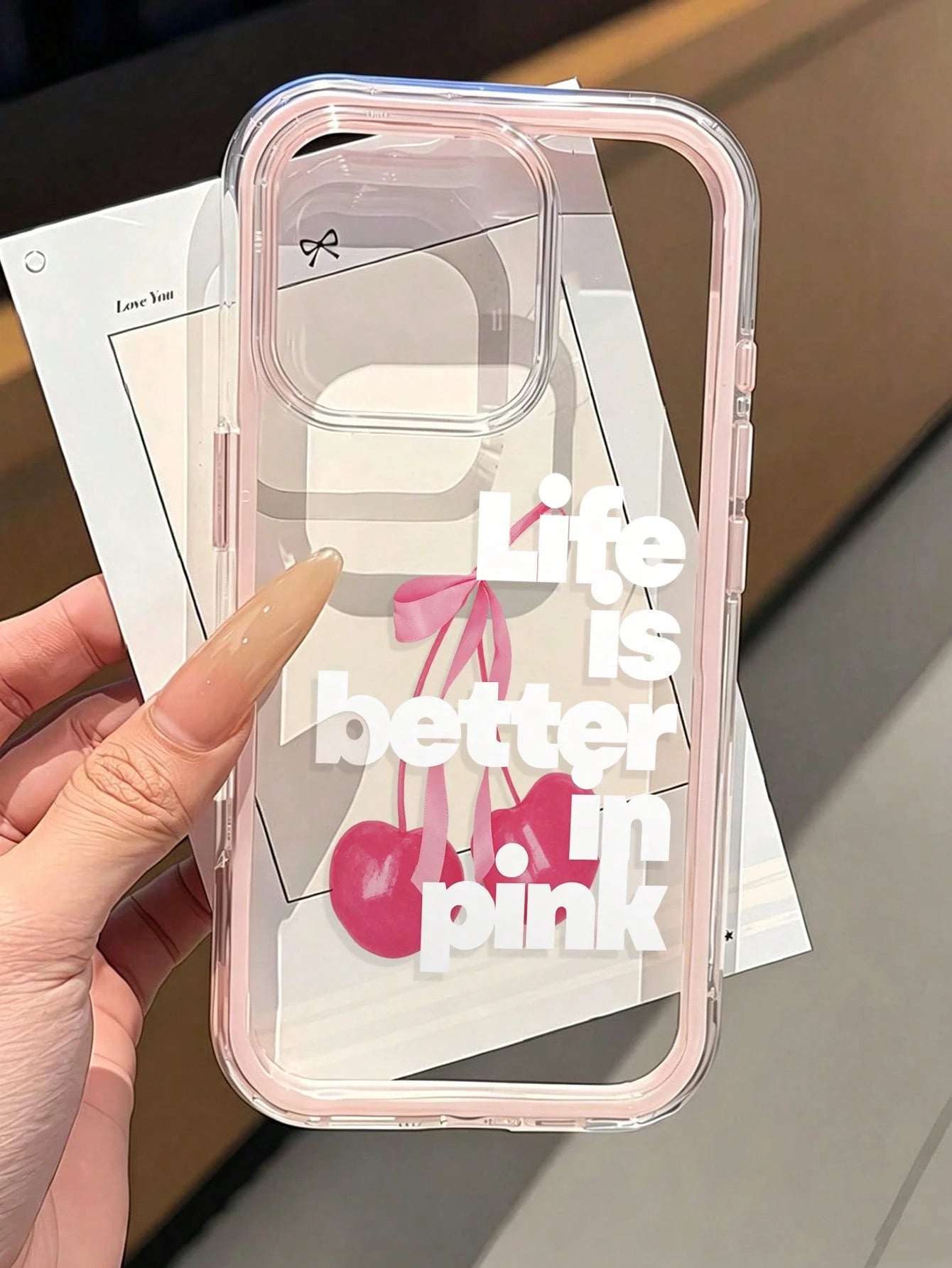 Letter Painted Hole Minimalist 2-In-1 Matte Pink Frame Anti-Drop Thickened Phone Protective Case Compatible With Ip 17 Ip 17pro Ip 17promax IP16/11/16pro/16plus/16promax/16e/15Promax/13/14/12/XS/XRip1