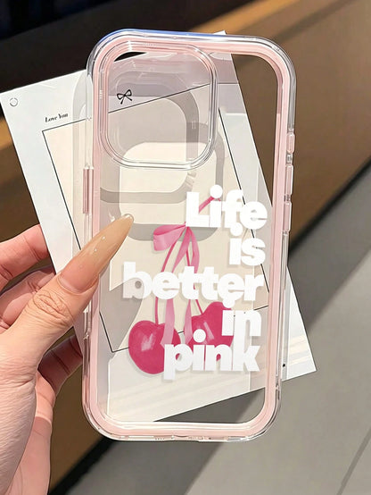 Letter Painted Hole Minimalist 2-In-1 Matte Pink Frame Anti-Drop Thickened Phone Protective Case Compatible With Ip 17 Ip 17pro Ip 17promax IP16/11/16pro/16plus/16promax/16e/15Promax/13/14/12/XS/XRip1