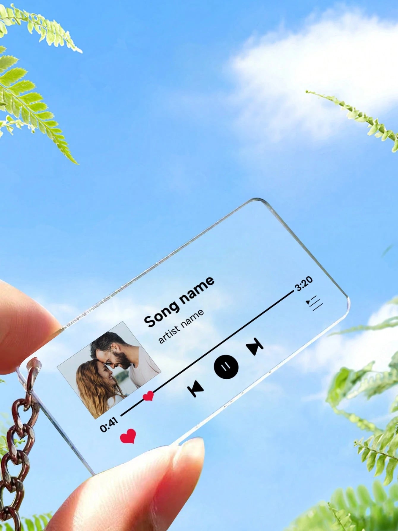 LICVIC 1/2Pcs Custom Acrylic Music Player Keychain, Personalized Song Plaque, Photo Text Song Keychains, Customizable Keyring, 7x3cm Black White Transparent, Keychain