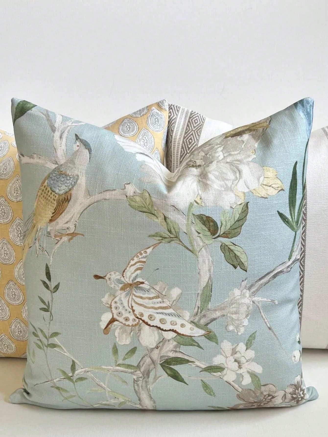 Light Blue And Green Bird And Butterfly Floral Linen Decorati-Ve Pillow Cover.Jpg126G Pillowcase Suitable For Decorating S1ofas, Beds, Living Rooms, Bedrooms C359Ars, Cars, Offices And Hotels, Modern