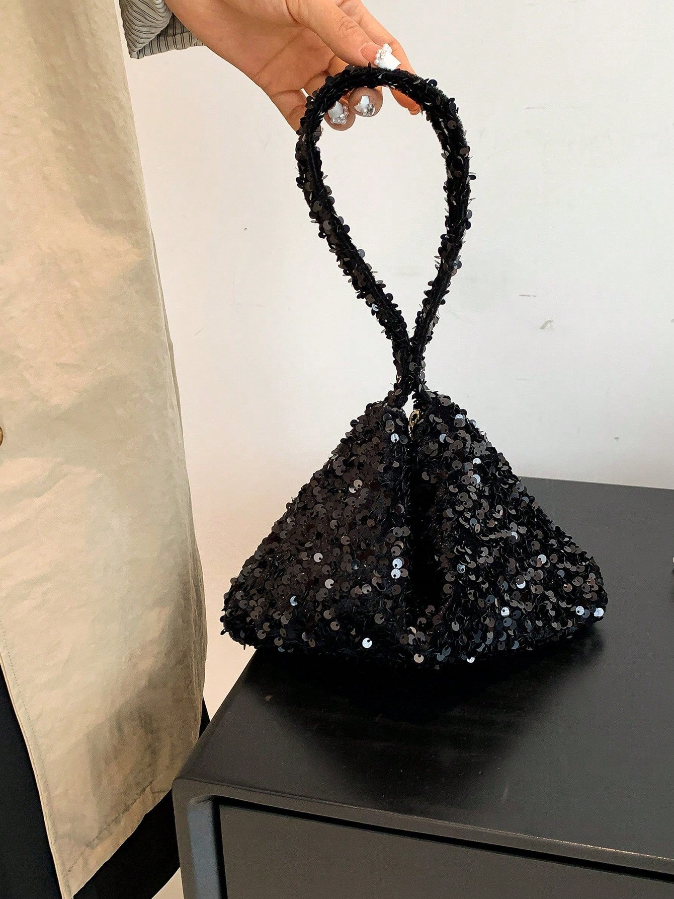 Lightweight, Business Casual Rhinestone Decor Bucket Bag Mini Drawstring Design, Clear Bag Faux Pearl Bag Evening Bag, Dinner Bag Glamorous, Elegant, Exquisite, Quiet Luxury Rhinestone For Party Girl