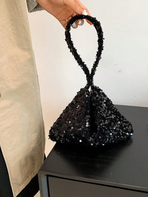Lightweight, Business Casual Rhinestone Decor Bucket Bag Mini Drawstring Design, Clear Bag Faux Pearl Bag Evening Bag, Dinner Bag Glamorous, Elegant, Exquisite, Quiet Luxury Rhinestone For Party Girl