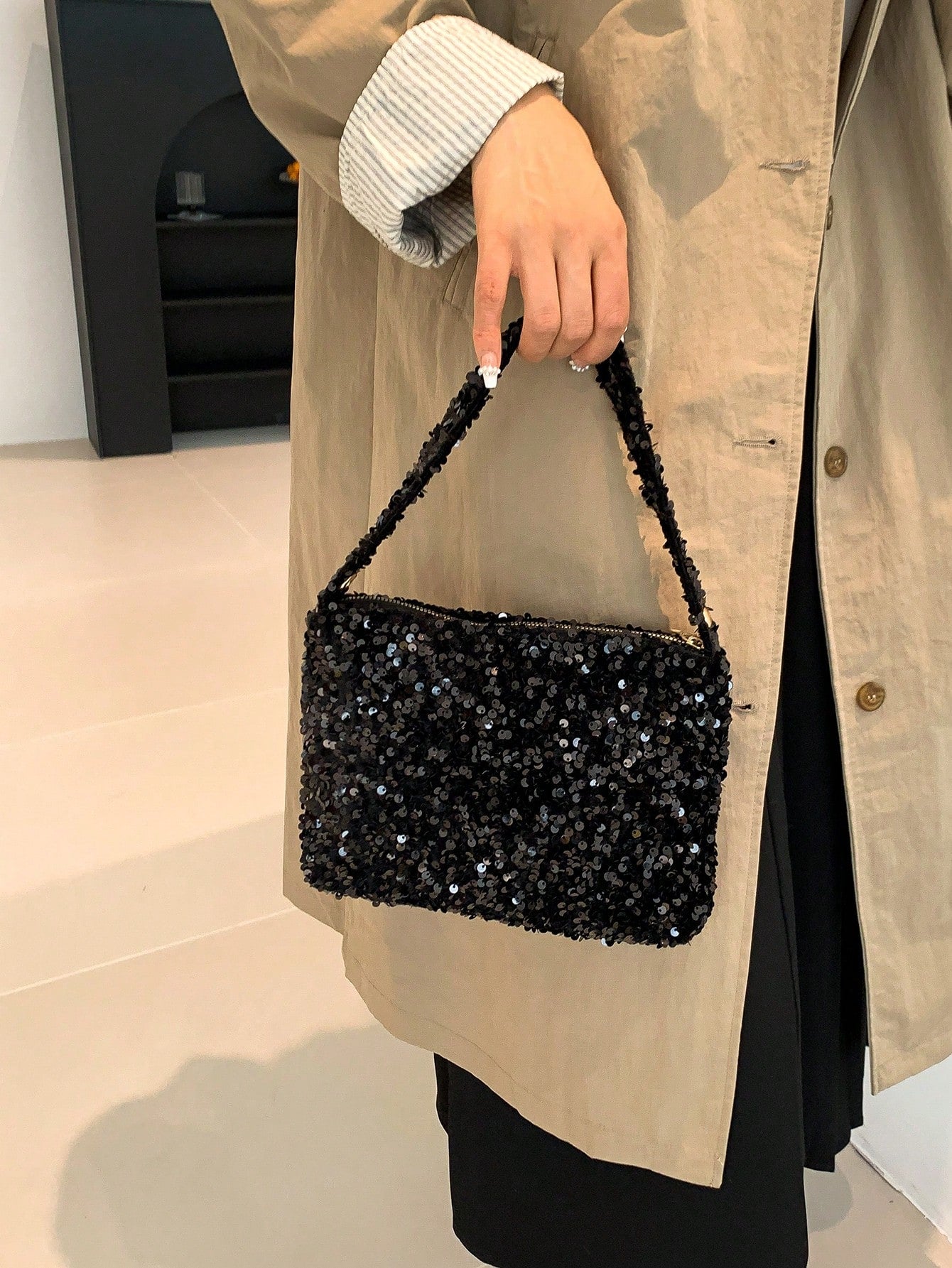 Lightweight, Business Casual Rhinestone Decor Bucket Bag Mini Drawstring Design, Clear Bag Faux Pearl Bag Evening Bag, Dinner Bag Glamorous, Elegant, Exquisite, Quiet Luxury Rhinestone For Party Girl